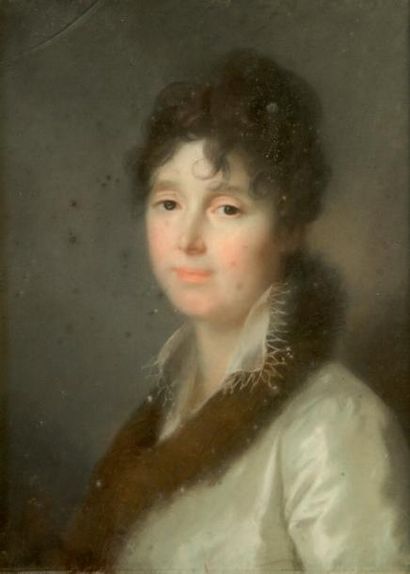 ECOLE FRANÇAISE VERS 1820 ENTOURAGE DU BARON GROS Portrait de femme à l'étole Pastel...