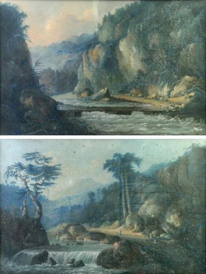 LOUIS BELANGER (Paris? 1736 - Stockholm 1816) Paysage de montagne au torrent Paysage...