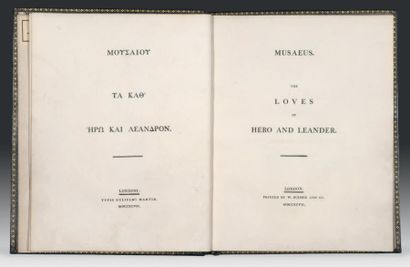 MUSAEUS The Loves of Hero and Leander. [En grec]. Londres, W. Bulmer and Co, 1797....