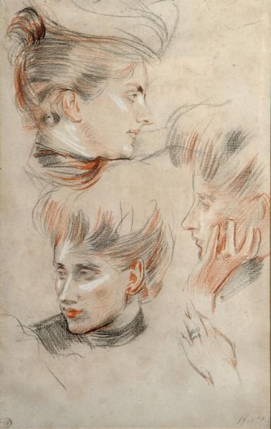 Paul César HELLEU (Vannes 1859 - Paris 1927) Portrait d'Alice Helleu de face et de...