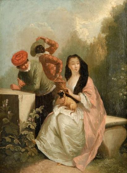 Attribué à Christian Wilhelm Ernst DIETRICH (1712-1774) Jeune femme au carlin Panneau...