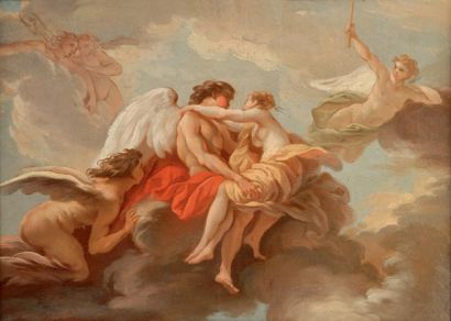 ATTRIBUÉ À JEAN BAPTISTE MARIE PIERRE (1714-1789) Le Temps embrassant l'Amour Toile...