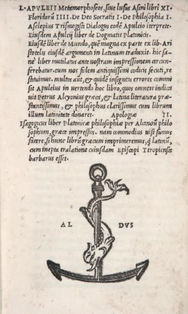 APULÉE L'Apuleii Metamorphoseos, sive lusus Asini libri XI... Isagogicus liber Platonicae...