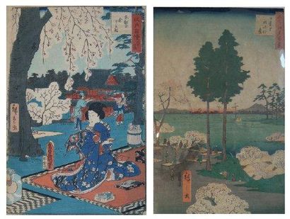 HIROSHIGE (1797-1858) DEUX OBAN TATE-E, l'un de la série "Meisho Edo hyakkei", les...