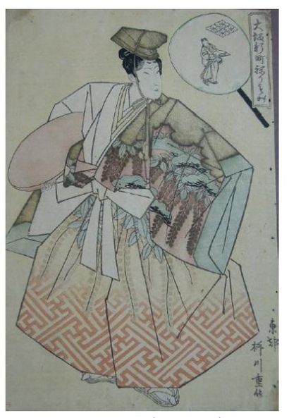 YANAGAWA SHIGENOBU (1787-1832) OBAN TATE-E, portrait d'un poète debout. Signé Shigenobu...