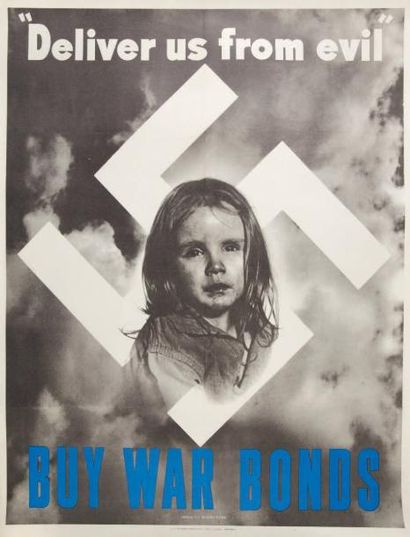 null AFFICHE. DELIVER US FROM EVIL BY WAR BONDS. AFFICHE PHOTOMONTAGE. U.S. Government...