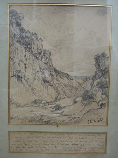 Gustave GUILLAUMET (1840-1887) Paysage rocheux oriental Crayon et rehauts de craie...