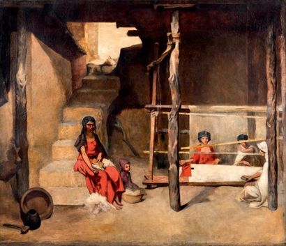 ATTRIBUÉ À GUSTAVE GUILLAUMET (1840-1887) Tisseuses à Bou Saada Huile sur toile non...