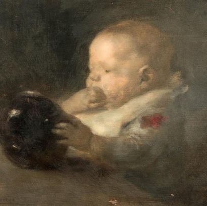 Eugène CARRIÈRE (1849-1906) L'Enfant au bol Huile sur toile Signée en bas à gauche...