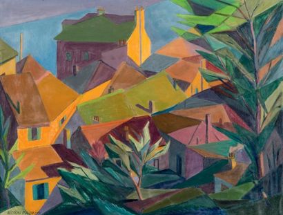 Nicolas POLIAKOFF (1899-1976) Paysage cubiste Huile sur toile Signée en bas à gauche...
