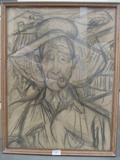 Alexandre GARBELL (1903-1970) Homme à la pipe Fusain sur papier Signé vers le centre...