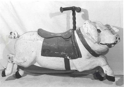 null Animal de manège en bois sculpté polychromé, "Cochon"