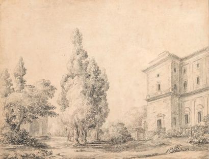 Hubert ROBERT (Paris 1733 - 1808) La villa Farnese à Caprarola Pierre noire 35,5...