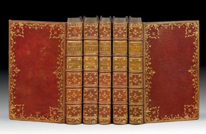 BOCCACE Il Decamerone. Londres, s.n., 1757. 5 volumes in-8, maroquin rouge, dentelle...