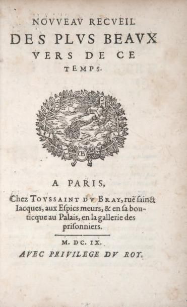 null NOUVEAU RECUEIL DES PLUS BEAUX VERS DE CE TEMPS. Paris, Toussaint du Bray, 1609....