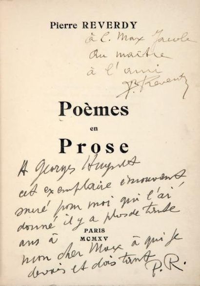 REVERDY (PIERRE) POÈMES EN PROSE. Paris, s.n., 1915. In-12, dos et bords de box noir,...