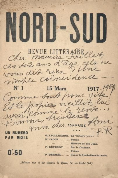 [REVERDY (Pierre)] REVUE. NORD-SUD. Revue littéraire. Paris, du n° 1 (15 Mars 1917)...