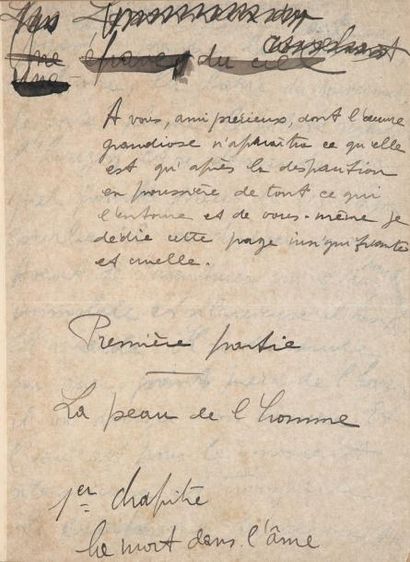 REVERDY (PIERRE) LA PEAU DE L'HOMME. Manuscrit autographe signé, s.d. [avant 1926],...