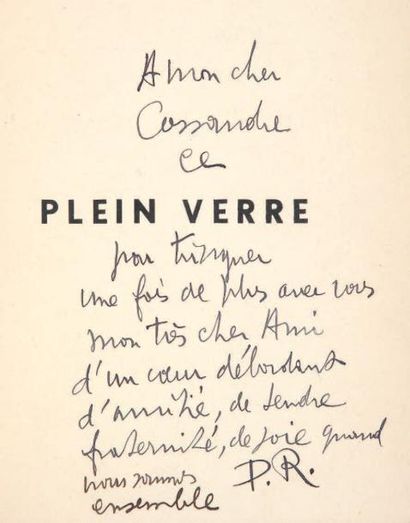 REVERDY (PIERRE) PLEIN VERRE. Nice, Éditions des Îles de Lérins, 1940. Plaquette...