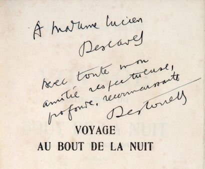 CÉLINE (Louis-Ferdinand) VOYAGE AU BOUT DE LA NUIT. Paris, Denoël, 1932. Fort volume...