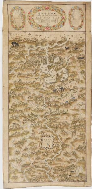 ANONYME Province de Thaï Nguyên. Ca. 1885. Carte manuscrite sur soie. Plume et aquarelle....