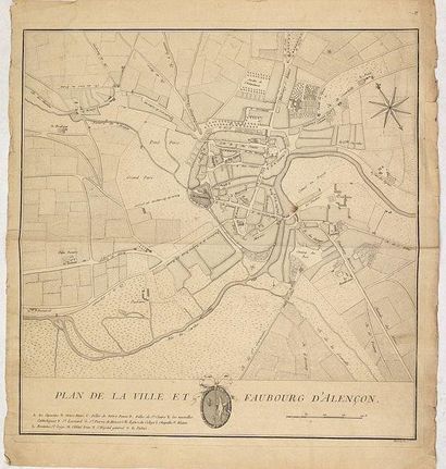 ANONYME Plan de la ville et faubourg d'Alençon. 1770. Sur papier fort, légèrement...