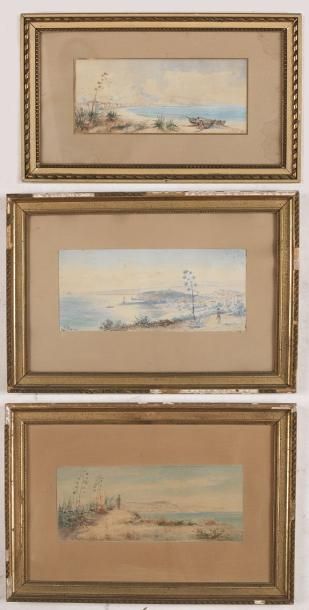 BONI, Jean et F (Port de Nice et vues de bord de mer). Ca. 1870. Trois aquarelles:...