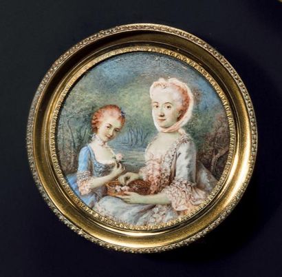MATHIES (ACTIF ENTRE 1786 ET 1803) Double portrait d'une mère et sa fille dans un...