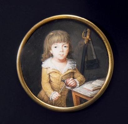 Louis-Jean DOUCET (Ecole française vers 1800) Portrait d'un jeune garçon jouant à...