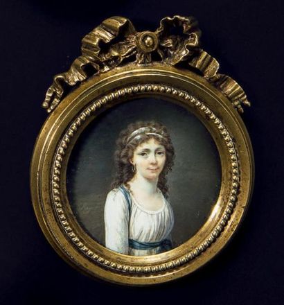 Joseph LE ROY (Paris, 1768 - 26 février 1829) Portrait d'une jeune femme en buste...
