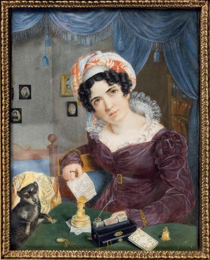 Louis BERTIN (actif à Genève et Bordeaux entre 1801 et 1825) Portrait de jeune femme...