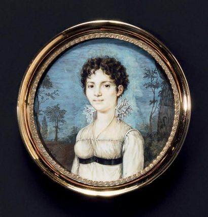 CHARLES CIOR (PARIS, 1769 - 1840) Portrait de Mademoiselle DELPIRE, en buste, presque...