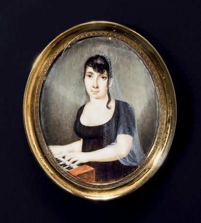 Jacques DELAPLACE (Vernon, 24 juin 1767-après 1832) Jeune femme coiffée d'un voile...