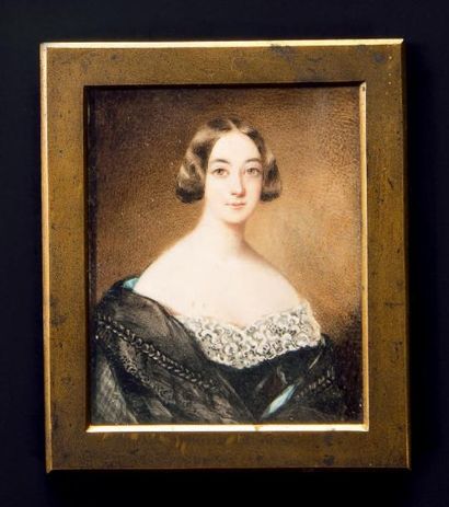 Simon Jacques ROCHARD (1788-1872) Portrait de jeune femme en buste vers la droite,...