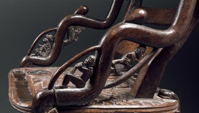 null Exceptionnel trône d'apparat Royaume du Bénin, XIXe siècle Bois dur à patine...