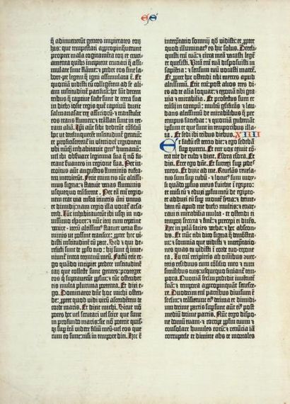 null BIBLE DE GUTENBERG. - Un feuillet original de la Bible latine à 42 lignes. [Mayence,...