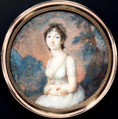 JEAN-BAPTISTE SAMBAT (VERS 1760- PARIS 1827) Portrait de jeune femme assise dans...