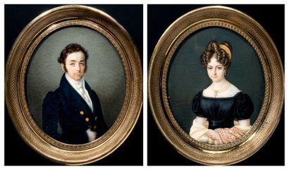 ALPHONSE DE LABROUE (METZ, 1792-1863) Double portrait figurant le Comte et la Comtesse...