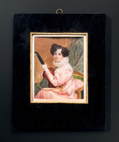 PIERRE DE LACHAISNÉS (1789 - APRÈS 1850) Portrait d'une jeune femme en robe rose...