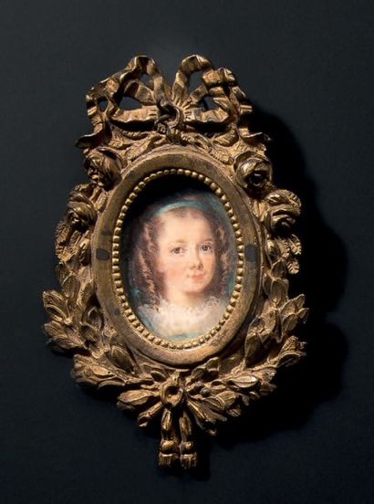 Ecole FRANÇAISE vers 1830 Portrait de Mademoiselle Edmée Paul Huet, coiffée d'anglaises...