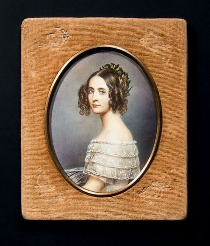ECOLE DE FRANTZ WINTERHALTER Portrait de jeune femme en buste en robe de voile blanc...