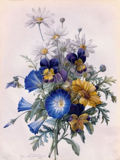EUGÈNE ADÉLAÏDE LOUISE D'ORLEANS (PARIS 1777 - PARIS 1847) J eté de fleurs Gouache...