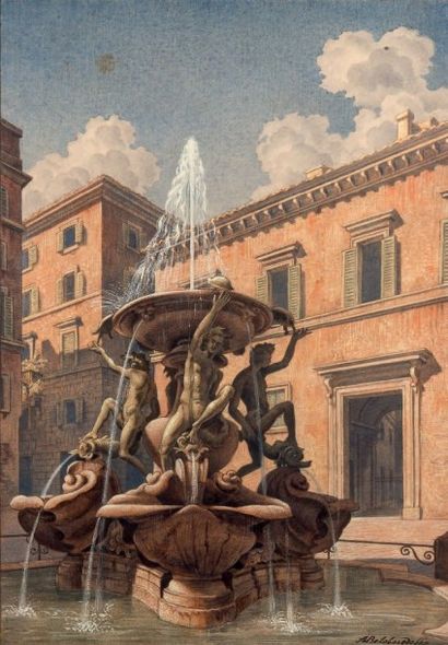 André Iacovlevitch BELOBORODOFF (1886-1965) La fontaine des tortues à Rome Aquarelle...