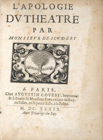 SCUDERY (Georges de) L'Apologie du théâtre. Paris, Augustin Courbet, 1639. In-4,...