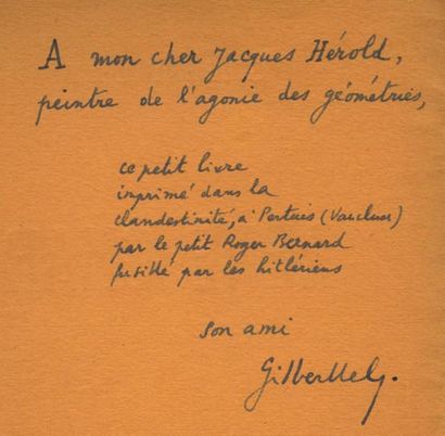 LELY Gilbert RENÉ CHAR.S.l, s.e., 1942. In-8 agrafé. Véritable édition originale...