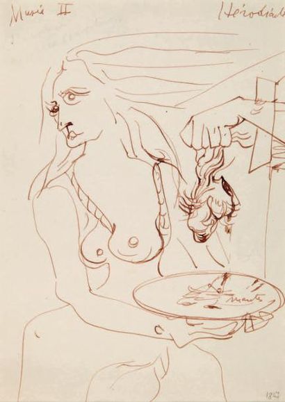 MASSON André HÉRODIADE. DESSIN ORIGINAL À L'ENCRE. [1938-1939]. 26,8 x 20,2 cm, sous...