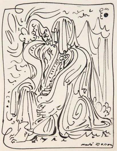 MASSON André FIGURE VOILÉE VAUTOUR. DESSIN ORIGINAL À L'ENCRE SIGNÉ. 1944. 39 x 30...