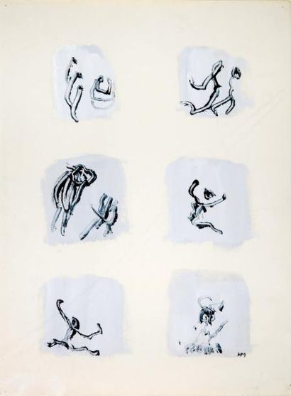 MICHAUX Henri GOUACHE SUR PAPIER SIGNÉE. 1967. 38 x 28 cm, sous encadrement. Gouache...
