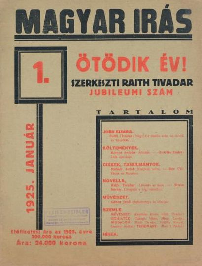 null REVUE. MAGYAR IRAS. Budapest, numéros 2 à 8 de mai à novembre 1921; numéros...