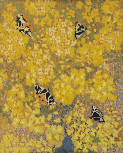 Marguerite Sérusier 1879-1950 Nature morte aux papillons Huile sur toile Porte un...